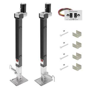 Bulldog - BULLDOG Fifth Wheel RV Landing Gear System, 10K Static, 10K Lift, Dual Drive, Output Motors Preassembled to Jacks, Includes Two Switches & Panel, Wiring Harness, Mounting Hardware & Spring Loaded Drop Leg Pins