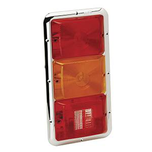 Bargman - BARGMAN 30-85-003 TAILLIGHT #85 SERIES RECESSED TRIPLE VERTICAL MOUNT RED, AMBER, BACKUP LENS W/CHROME BASE
