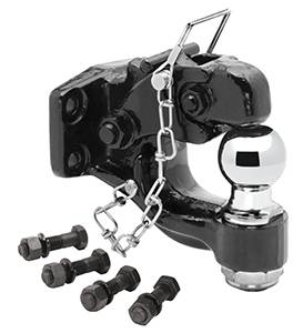 Tow Ready - Tow Ready 63011 Pintle Hook w/2" Ball (Inc. Grade 8 Hardware) Hook Rating 16,000 lbs. (GTW), Ball Rating 10,000 lbs. (GTW), 3,000 lbs. (VL), Black