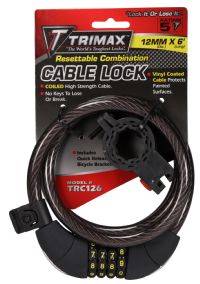 Trimax Locks - Trimax Locks TRC126 Medium Security Resettable Combo with Bracket-Coiled 6' x 12mm